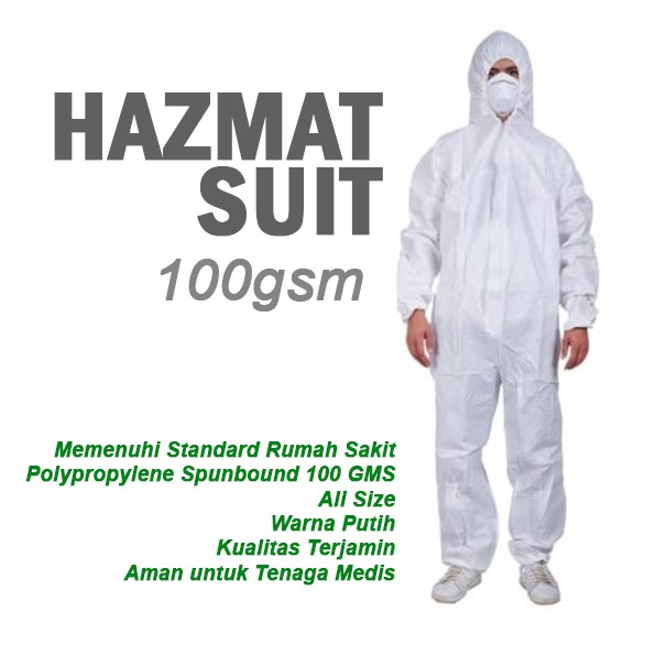Hazmat Suit Disposable 100 gsm APD Baju Medis
