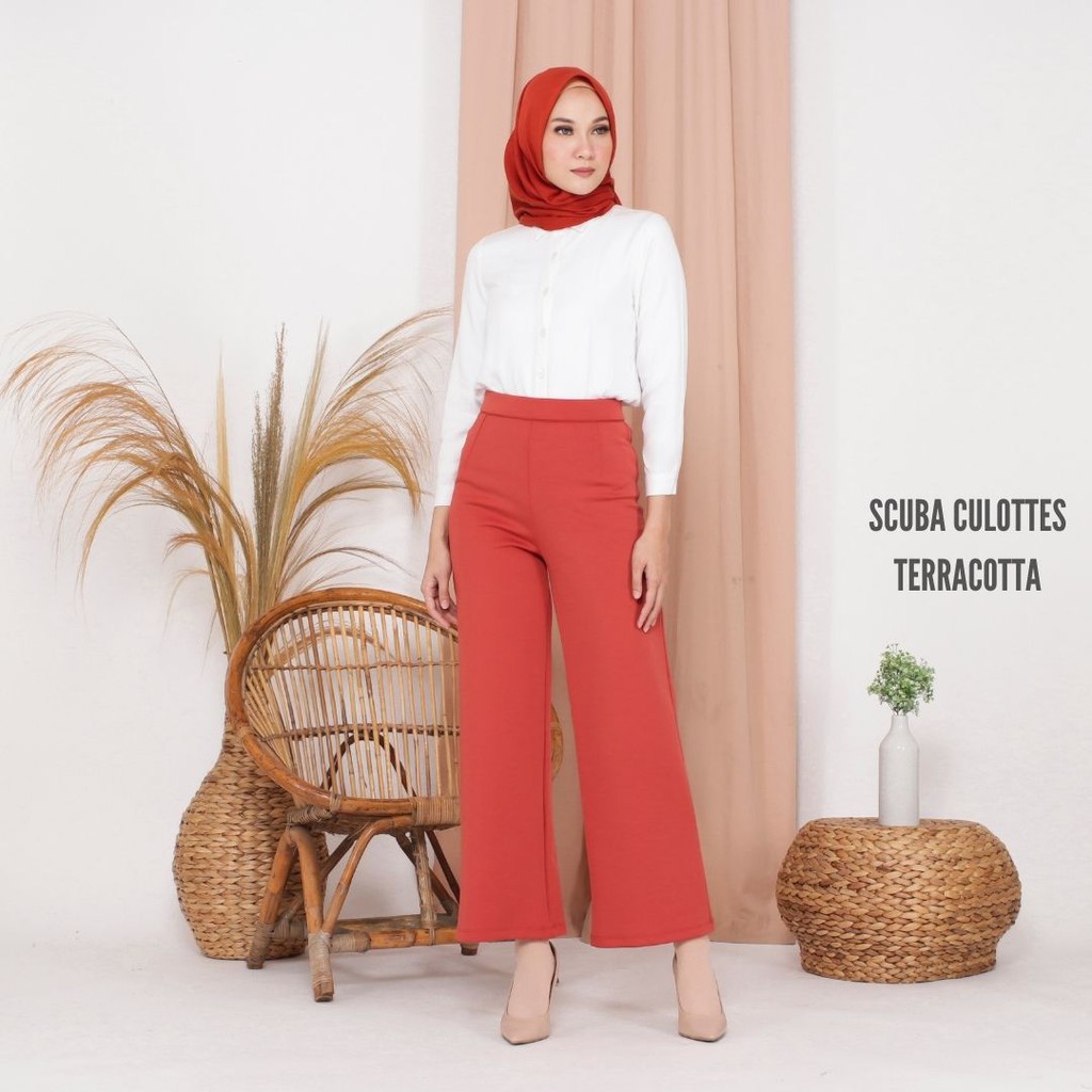 Scuba Culottes - Celana Kulot Bawahan Wanita Muslim by FEMINE-Terracotta