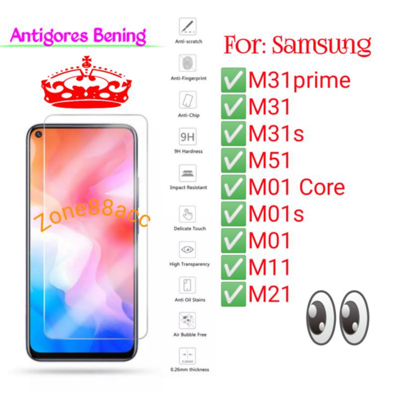 Samsung M31 M31s M31prime M51 M01Core M01s M01 Core M11 M21 Antigores Bening Tempered Glass Scree TG