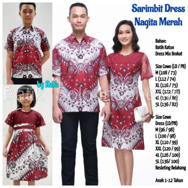 Couple Batik Modern Keluarga Ayah ibu dan anak Sarimbit Batik Couple Dress Brukat NAGITA MERAH serag
