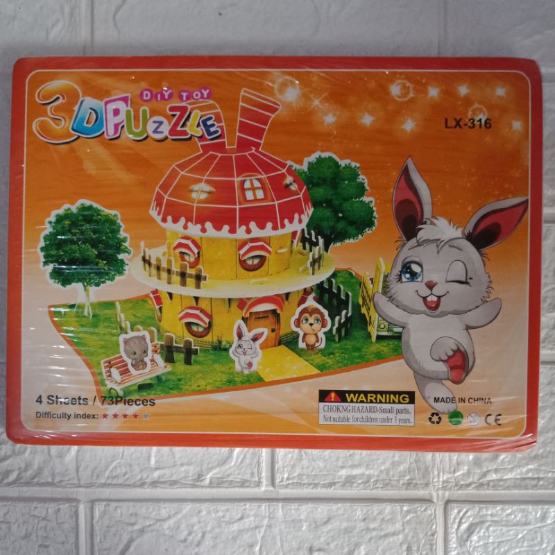 LYSASHOP - MAINAN EDUKASI ANAK PUZZLE 3D DIY BESAR/MELATIH MOTORIK KREATIFITAS KESABARAN IMAJINASI-Rumah Kelinci Imut