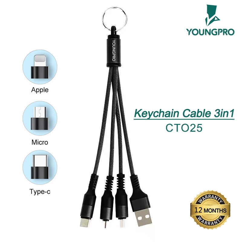 BERGARANSI!! YOUNGPRO CTO25 KEY CHAIN KABEL DATA 3IN1 IPHONE MICRO TYPE C