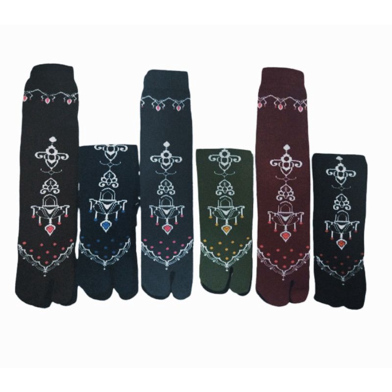 Kaos kaki muslim jempol warna warni tapak hitam/ coklat tapak hitam Bahan Nilon sebetis