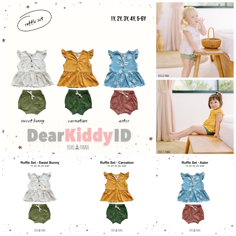 BohoBaby RUFFLE SET / BohoPanna Boho Setelan Anak MOTIF Lengan Ruffle