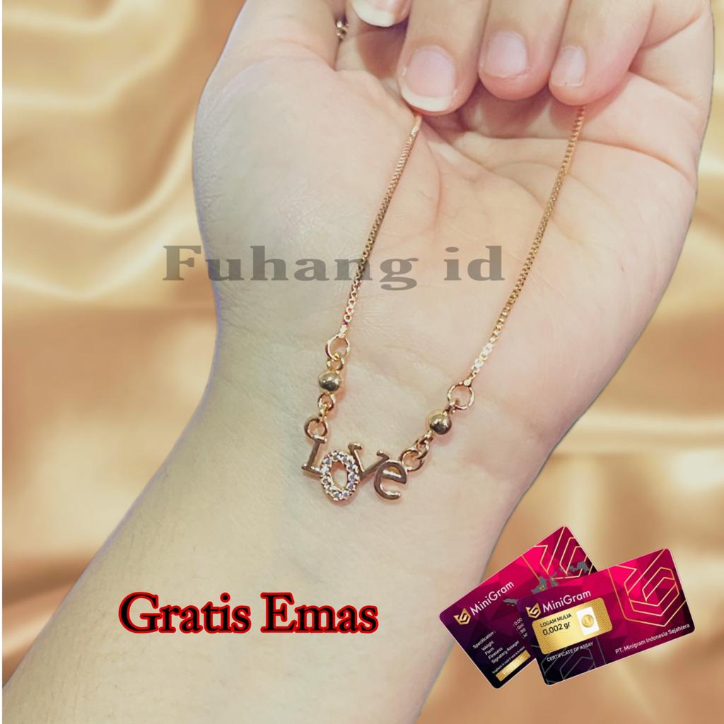 Kalung Wanita Anti Karat Liontin Love Gratis Emas 24k