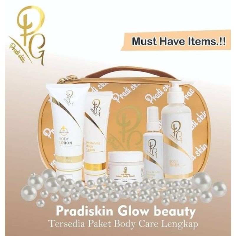 Ready Paket Badan Lengkap Pradiskin Glow BPOM (isi 5pcs) Free pouch cantik