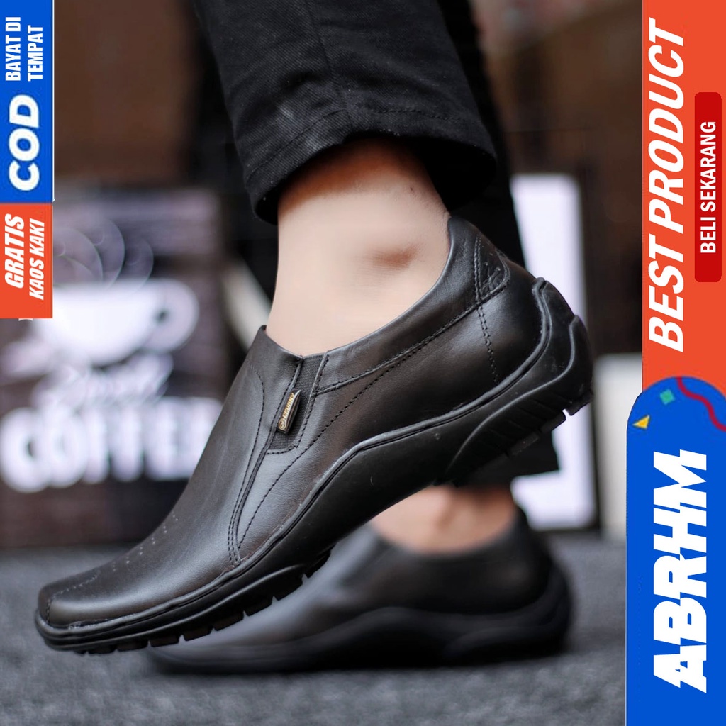 Sepatu Formal Pantofel Kerja Kulit Asli Hitam Pria ABRHM BADIL