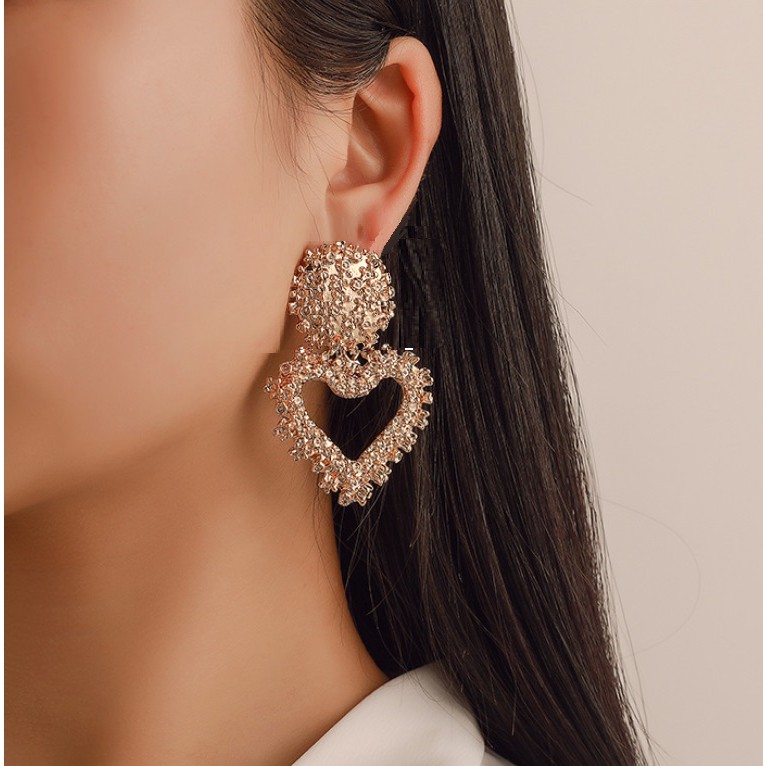 Anting Panjang Gantung LOVE Korea Fashion Vintage Earrings Women Geometric Alloy Earing Giwang