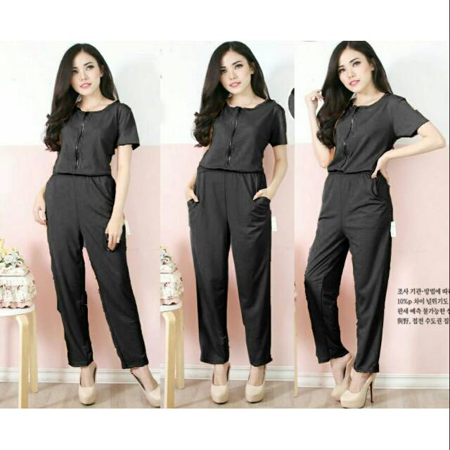 Jumpsuit della bahan wafer, sleting besi depan, fit to L