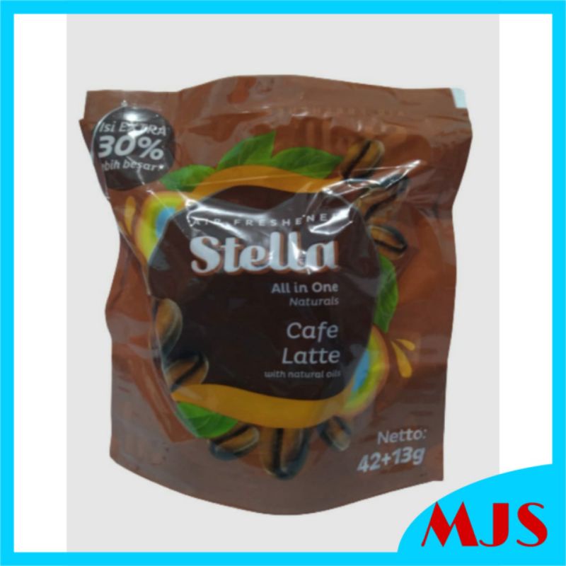 STELLA ALL IN ONE CAFFE LATTE/KOPI 42+13GR,Pengharum mobil,ruangan,kamar mandi kipas ,ac,toilet,wang