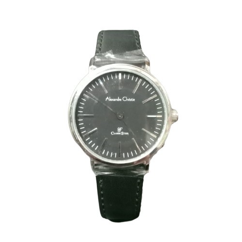 JAM TANGAN WANITA ALEXANDRE CHRISTIE AC 8456 SILVER BLACK LEATHER BLACK ORIGINAL