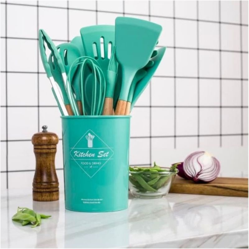Silikon Spatula Silicone Sodet Alat Masak Set 12pcs Spatula Steak Clip Set Oil Brush Kitchen Cooking-5
