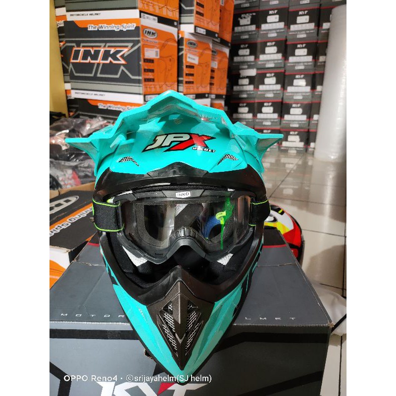 HELM JPX CROSS FOX-1 BLUE PAKET KACA MATA