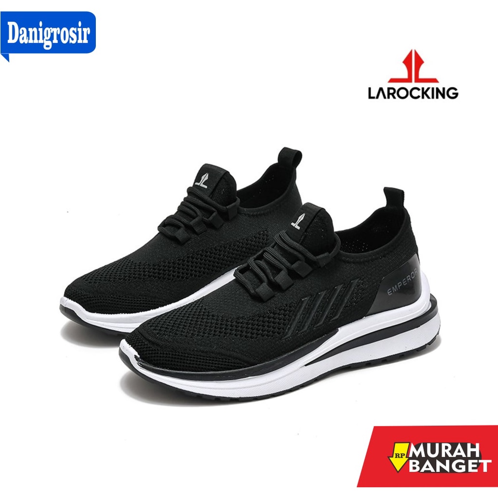 sepatu trend 2021 pria- Larocking - Emperor Hitam Polos | Sepatu Sneakers Running Gym Shoes Sports