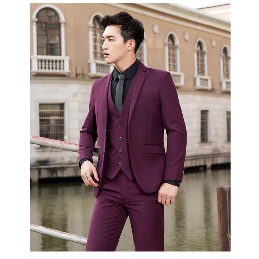 SETELAN BLAZER FORMAL PRIA SLIMFIT NIKAYU 5IN1 WARNA MAROON KANCING 2 EXCLUSIVE BAHAN HIGH TWIST