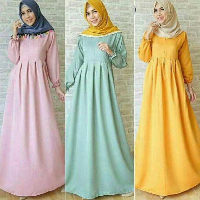 BEST SELLER Gamis syari balotelli polos / basic dress - Navy, L TERJAMIN