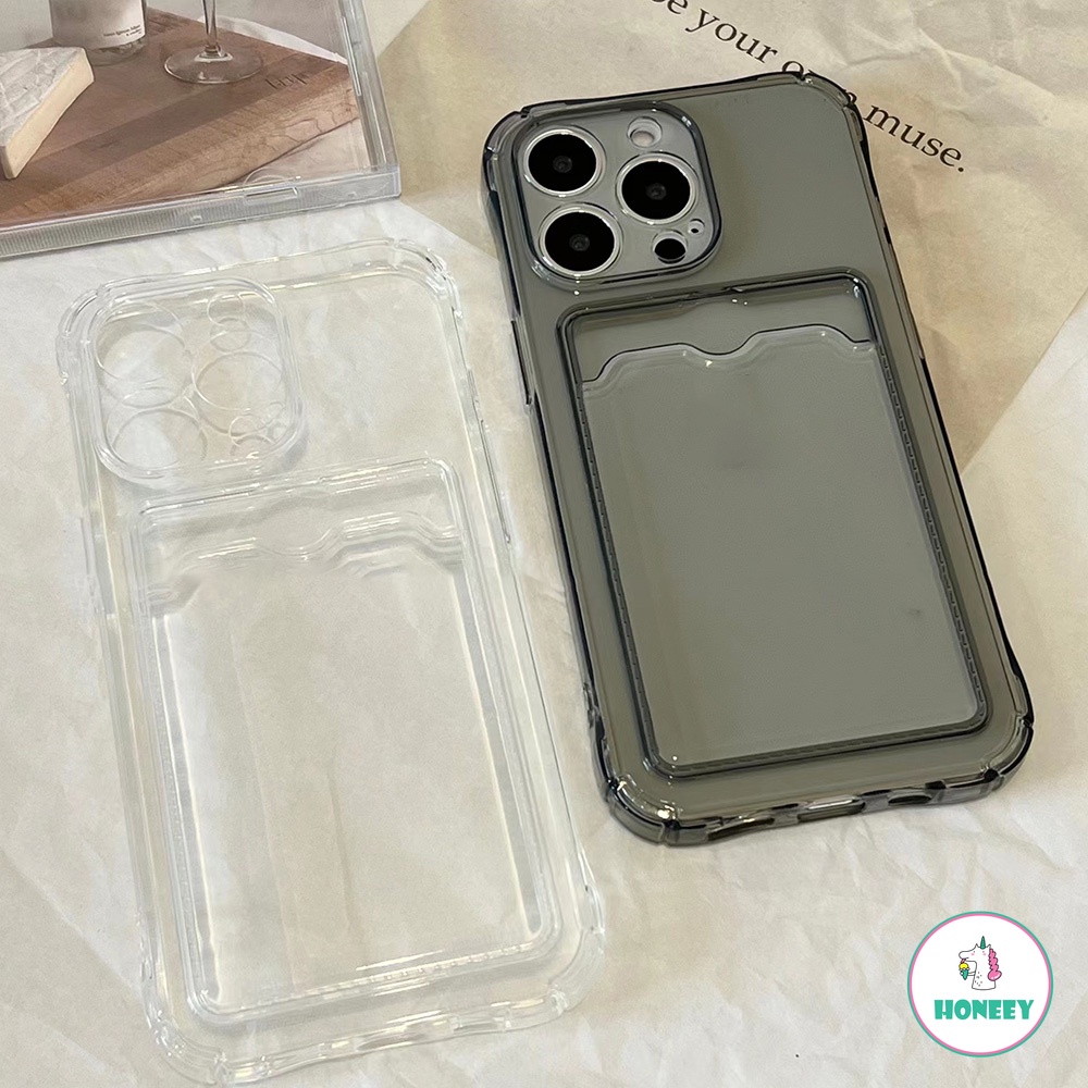 Soft Case TPU Ultra Tipis Shockproof Holder Kartu Cover Iphone 14 13 12 Pro 11Pro Max XR Xs Max 8 7Plus