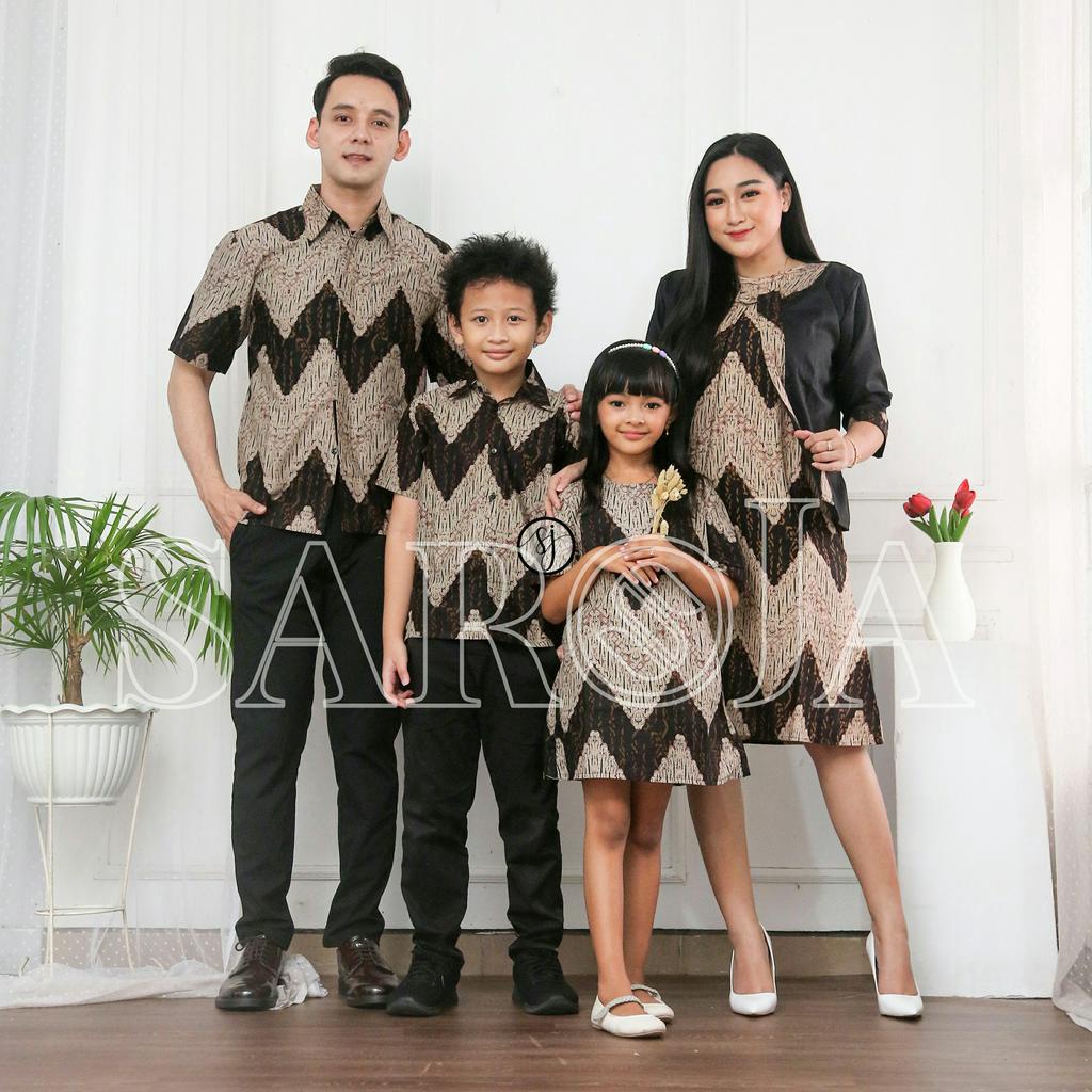 SAROJA | Couple Batik Keluarga Zigizaga | Dress Wanita Kantor Casual | Couple Natal Keluarga | Couple Natal Pasangan | Dress Natal Jumbo | Baju Natal Couple Keluarga Ayah Ibu Anak