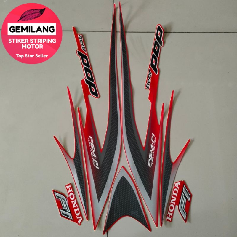Striping Decal Polet Sticker honda beat pop idling stop 2014 2015 stiker body merah motor standar ku