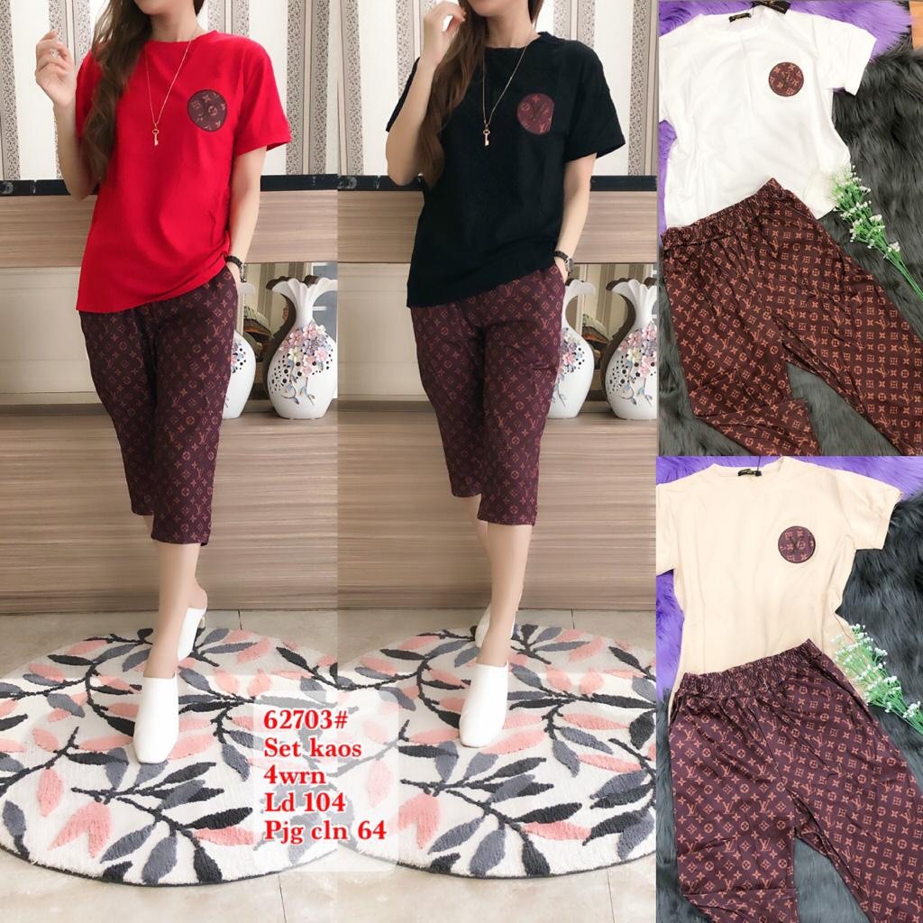 SETELAN KAOS+CELANA WANITA IMPORT PREMIUM LV LOUIS VUITTON 62703