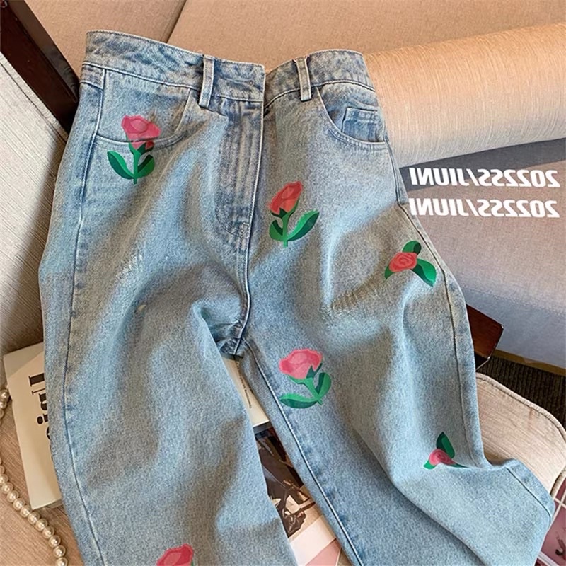 JEANS PANTS DENIM CULLOTE BUNGA FLORAL HIGHWAIST IMPORT CELANA PANJANG MX895