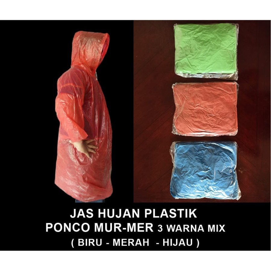 PROMO ABIS!! LUSINAN YA ! Jas Hujan Plastik Ponco lengan panjang Poncho Murah HDPE kualitas KUMBANG/WINPU Best