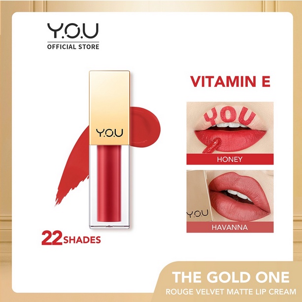 LIPSTIK YOU LIP CREAM MATTE The Gold One Rouge Velvet 4.5 g Quick Dry and Long Lasting Lipstick Y.O.