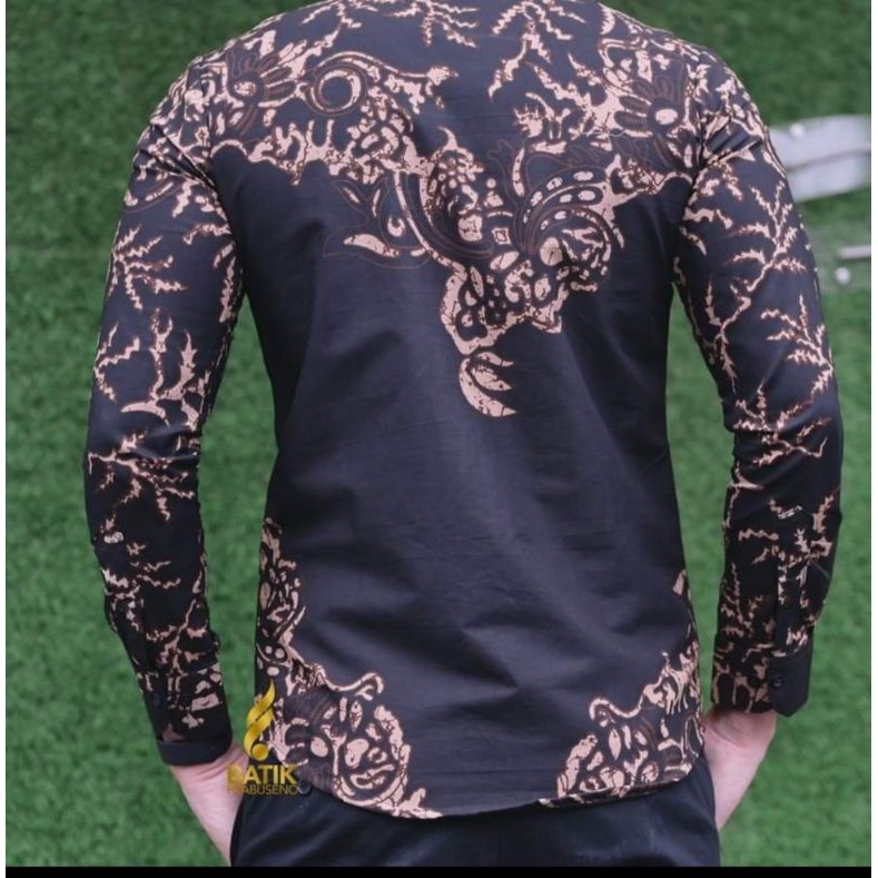 WIGUNA AKAR SOGAN  Kemeja Batik Pria Lengan Panjang Slimfit Bahan Katun Printing Hem Baju Seragam Kantor Modern Lapis Furing Halus