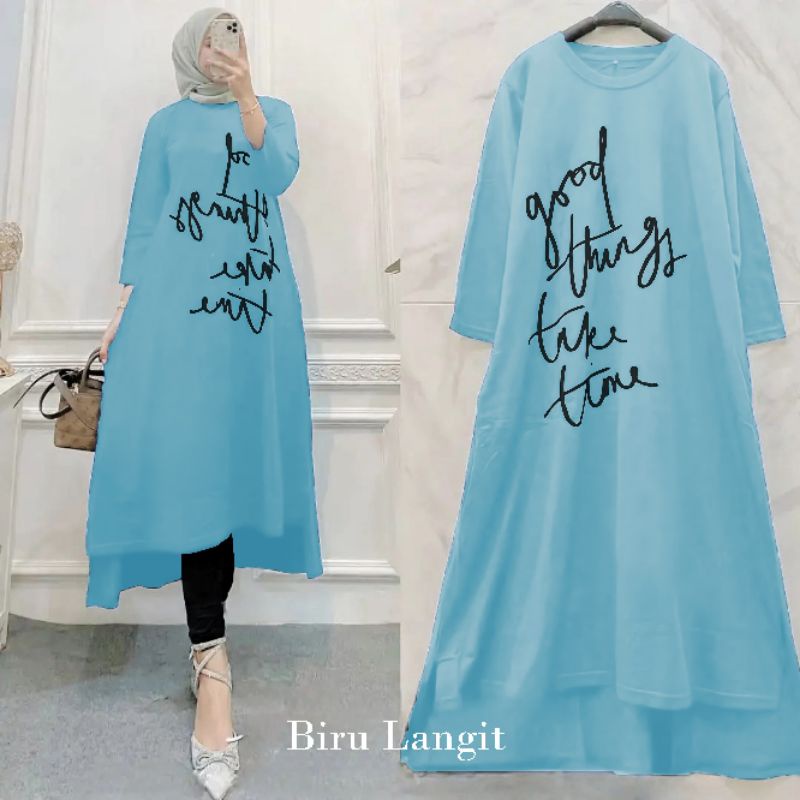 Arista midi dress / baju MIDI dress wanita / bahan combed 24s aplikasi sablon platisol / tunik combed terbaru2022 / tunik kekinian