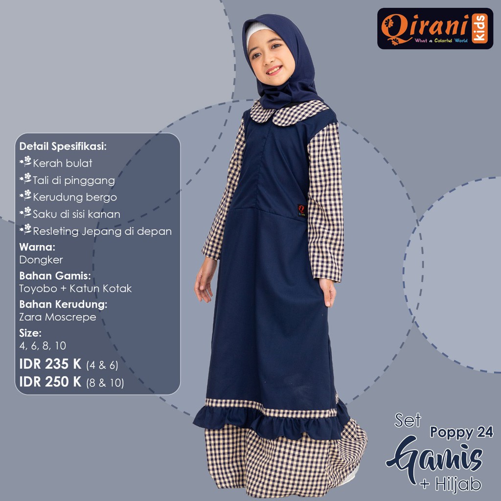 SARIMBIT 001 - SET GAMIS ANAK + HIJAB QIRANI POPPY 24