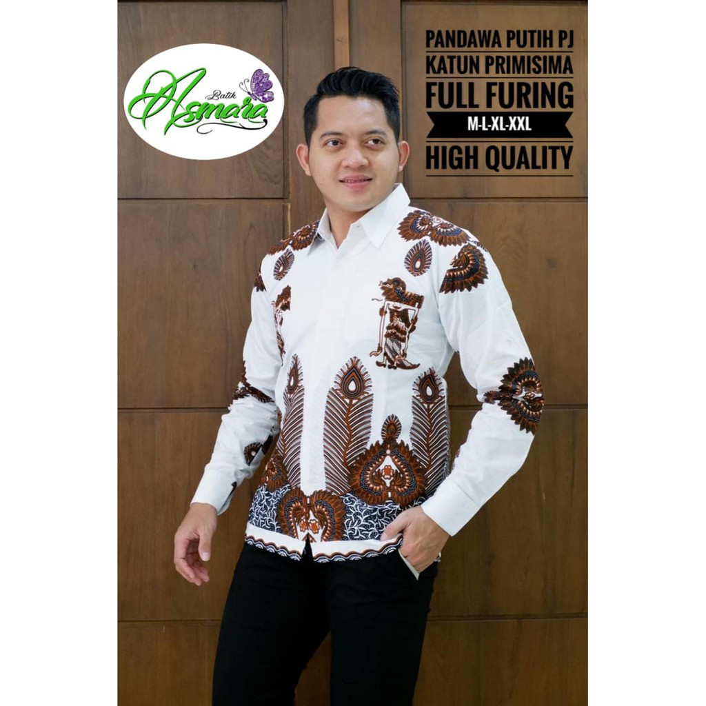 PANDAWA PUTIH ASMARA BATIKSOLOAMANAH KEMEJA BAJU BATIK PRIA SOLO LENGAN PANJANG PENDEK LAPIS FURING