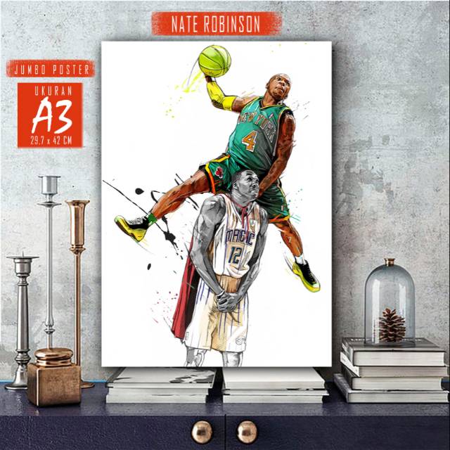 NATE ROBINSON Pajangan Dinding Ilustrasi Pemain Bola Basket Amerika Poster Jumbo Hiasan Dinding