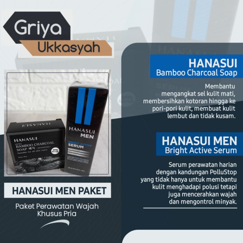 Skincare Pria / Paket Perawatan Wajah Pria / Hanasui Men Serum / Bamboo Charcoal  Soap