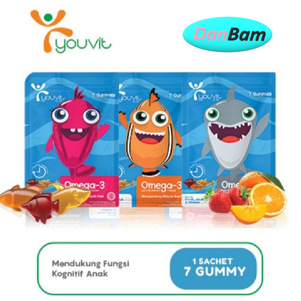 Youvit Multivitamin Gummy Anak 2 Pouch isi 60 Gummy + Free sample Omega-3 Kids 7D sachet