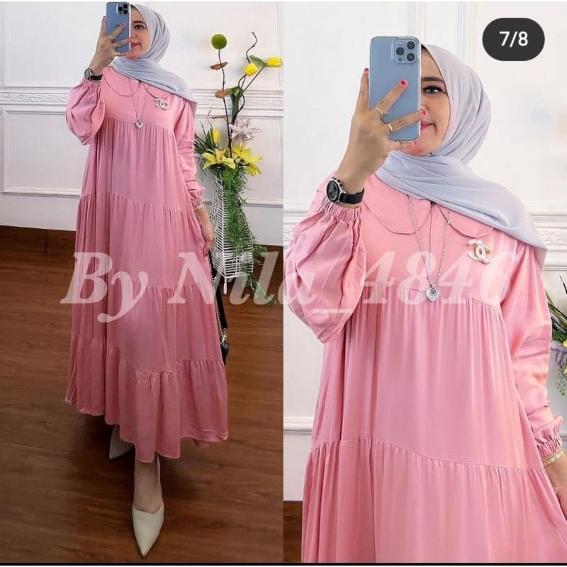 ( FREE SABUK ) NEW MIDI SUSUN KERAH VIRAL MARSYA DRESS KEKINIAN