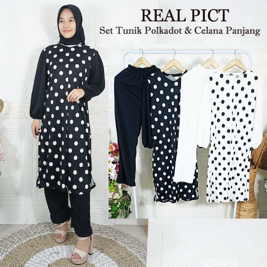 WURY SET POLKA BUSUI FRIENDLY SETELAN TUNIK DAN CELANA GL FASHION