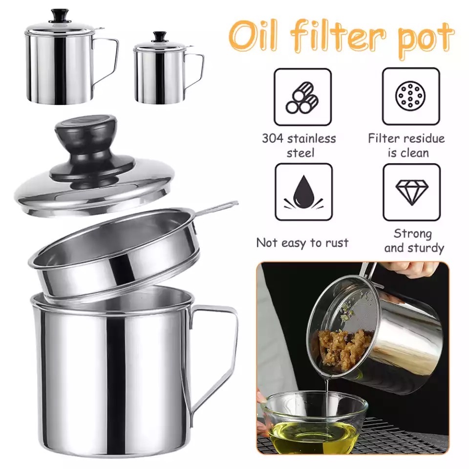 OIL POT FILTER 1300ML SARINGAN STAINLESS MINYAK GORENG SISA WADAH JELANTAH TEMPAT MINYAK SARINGAN