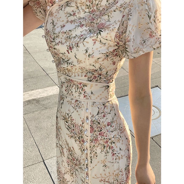 Jingtian Sitong cheongsam young vintage floral embroidery improved Republic of China style waist dre