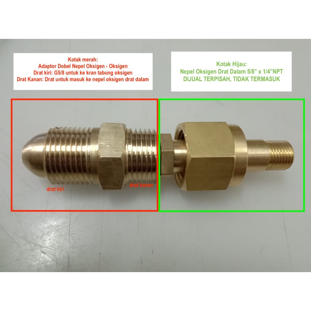 Adaptor Oksigen Dobel Nepel Drat Dalam (Female G5/8) x Drat Luar (Male G5/8)