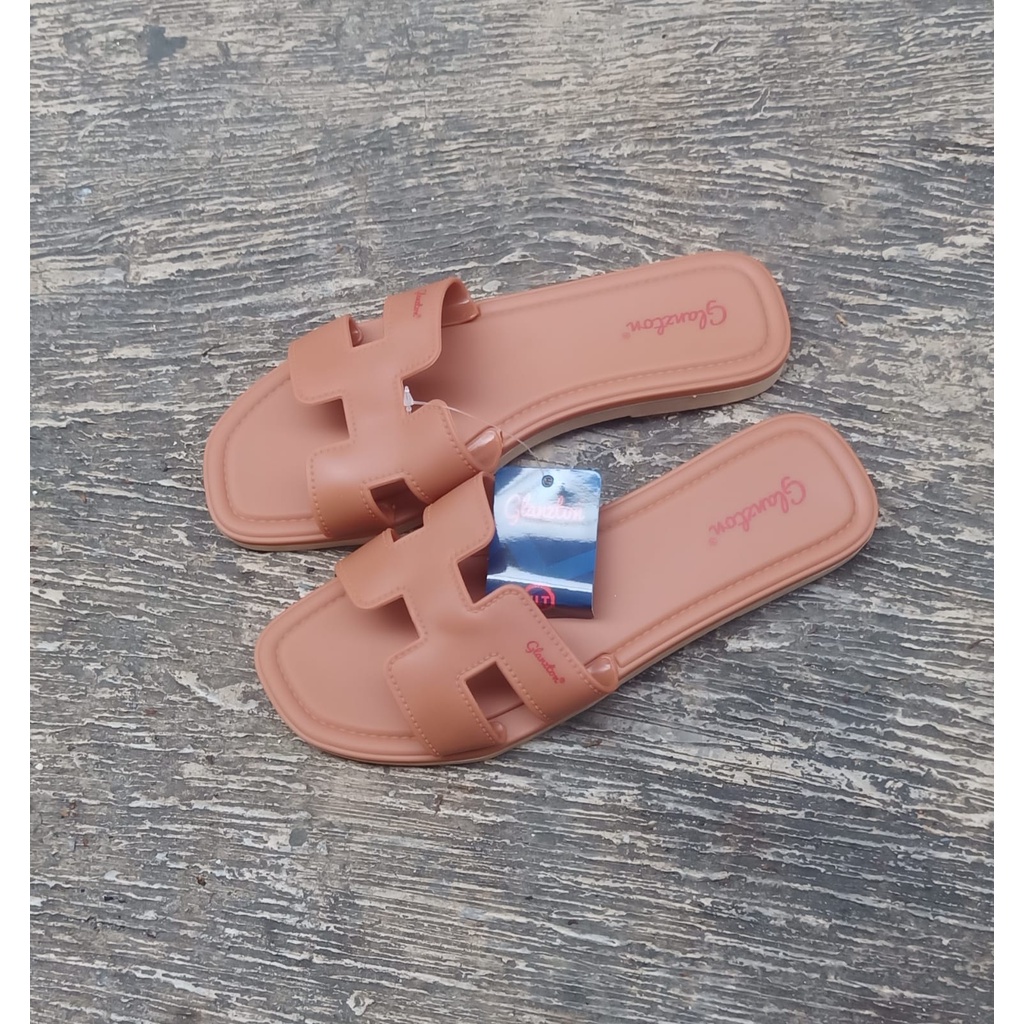 GLAZTON 1838 SANDAL JELLY WANITA SENDAL KARET JELLI WEDGES PEREMPUAN-COKLAT GLZ