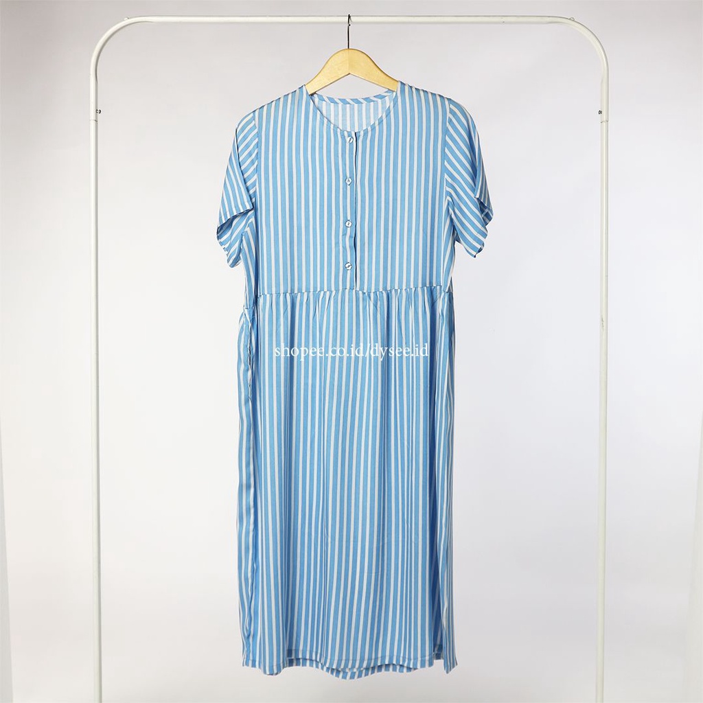 (KATLEEN) HOMEDRESS RAYON BUSUI FRIENDLY SLEEPWEAR COTTON RAYON-Salur Biru