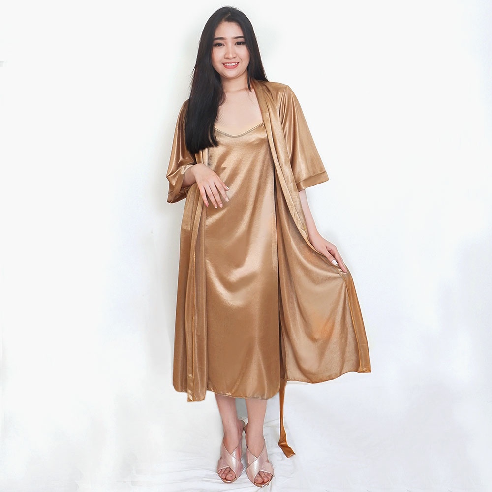 FOLVA bridesmaid kimono set inner tanktop satin 1513GSET gold all size