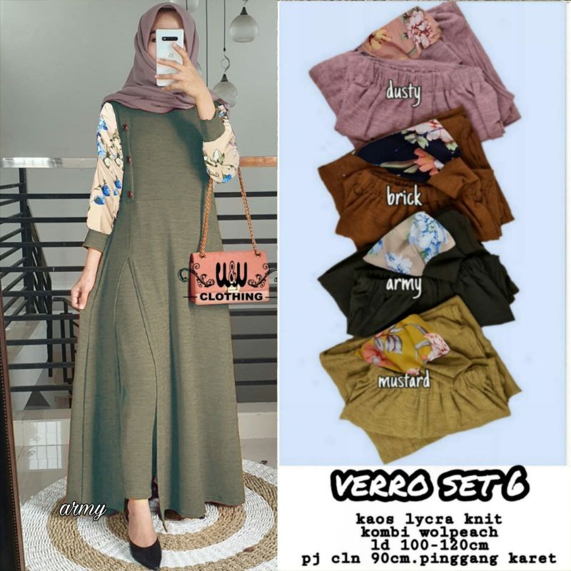 Verro Set Bahan Kaos Lycra Knit Kombi Wollpeach All Size Setelan