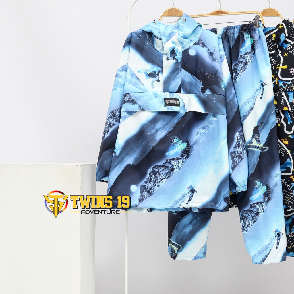 Jas Hujan TWINS19 Jas Hujan Saku Kangguru Pria Wanita Dewasa Anti Air Bahan Taslan Import Raincoat Motif Trendy