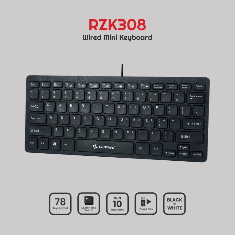 Keyboard Mini Multimedia Wired CLIPtec RZK308 USB - CLIPTEC RZK 308