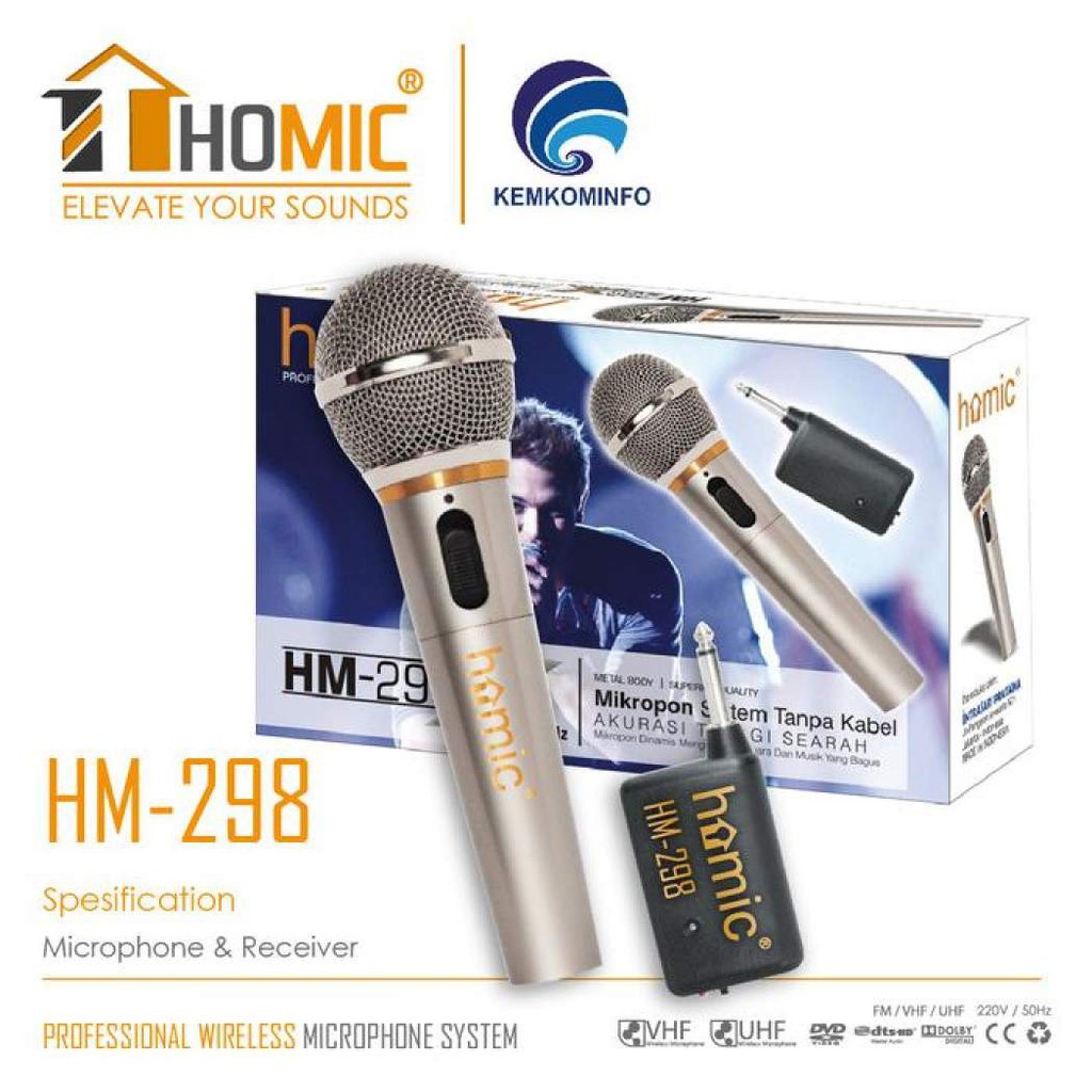 Homic Microphone / Mic Single Wireless HM-298 Silver ( Mic Bahan Metal )