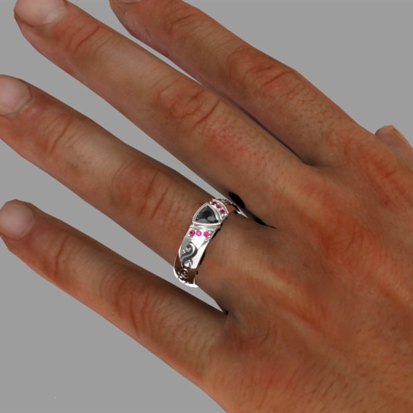 Wanita gaya baru 925 cincin batu permata merah dan hitam perak