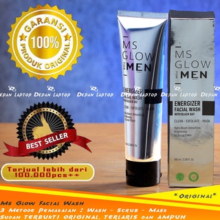 Image of MS Glow For Men Sabun Wajah Energizer Facial Wash 3in1 Wash Scrub dan Masker