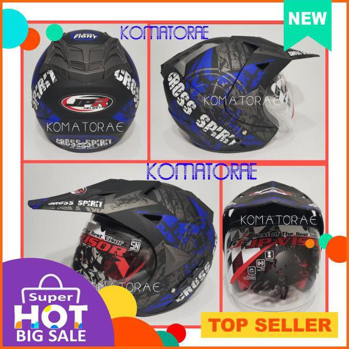 Helm Jpr Spirit Black Doff Blue Double Visor Supermoto Semi Cross Trail