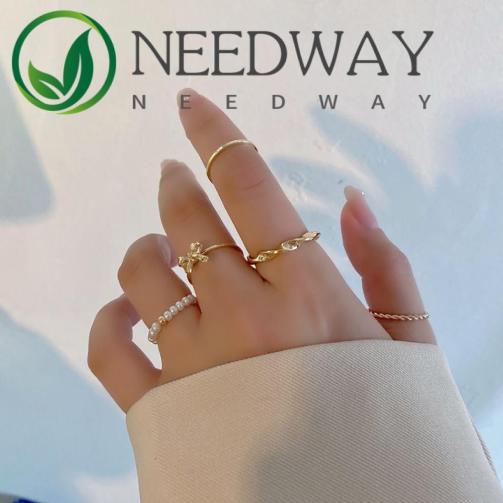 Needway  Sweet Finger Ring Simple Bow Butterfly Ring Set Women Korean 4/5PCS Ring set Alloy Joint Ring Crystal Jewelry Gift